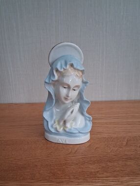 Blue and White Ceramic Madonna Sculpture - Unbranded
